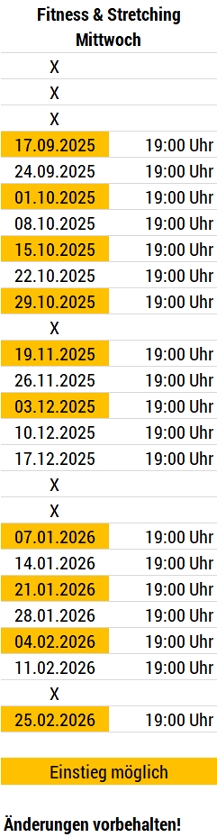 Einstiegstermine Fitness & Stretching