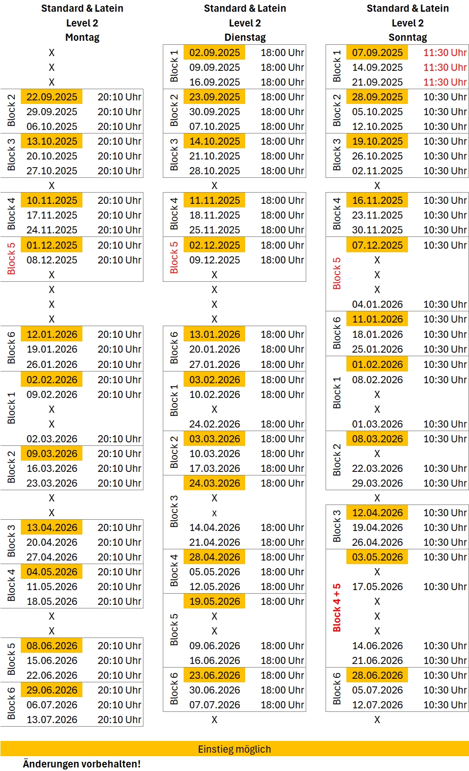 Standard Latein Level 2 - Stand 28.10.2025