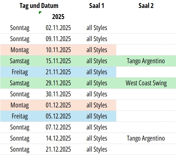 Tanzabende 2025 - Stand 23.10.2025